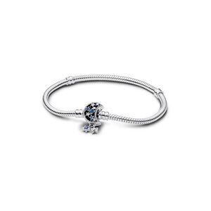 Pandora Moments Silver Cz Sparkling Moon Clasp Snake Chain Bracelet